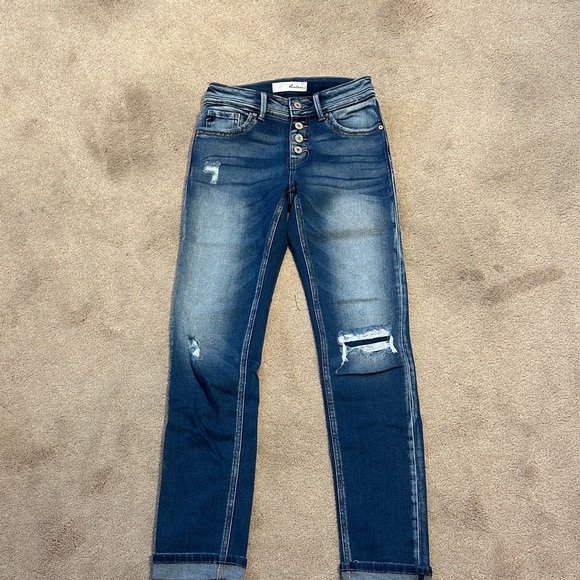 Women's Blue Distressed Jeans - Picture 1 of 8